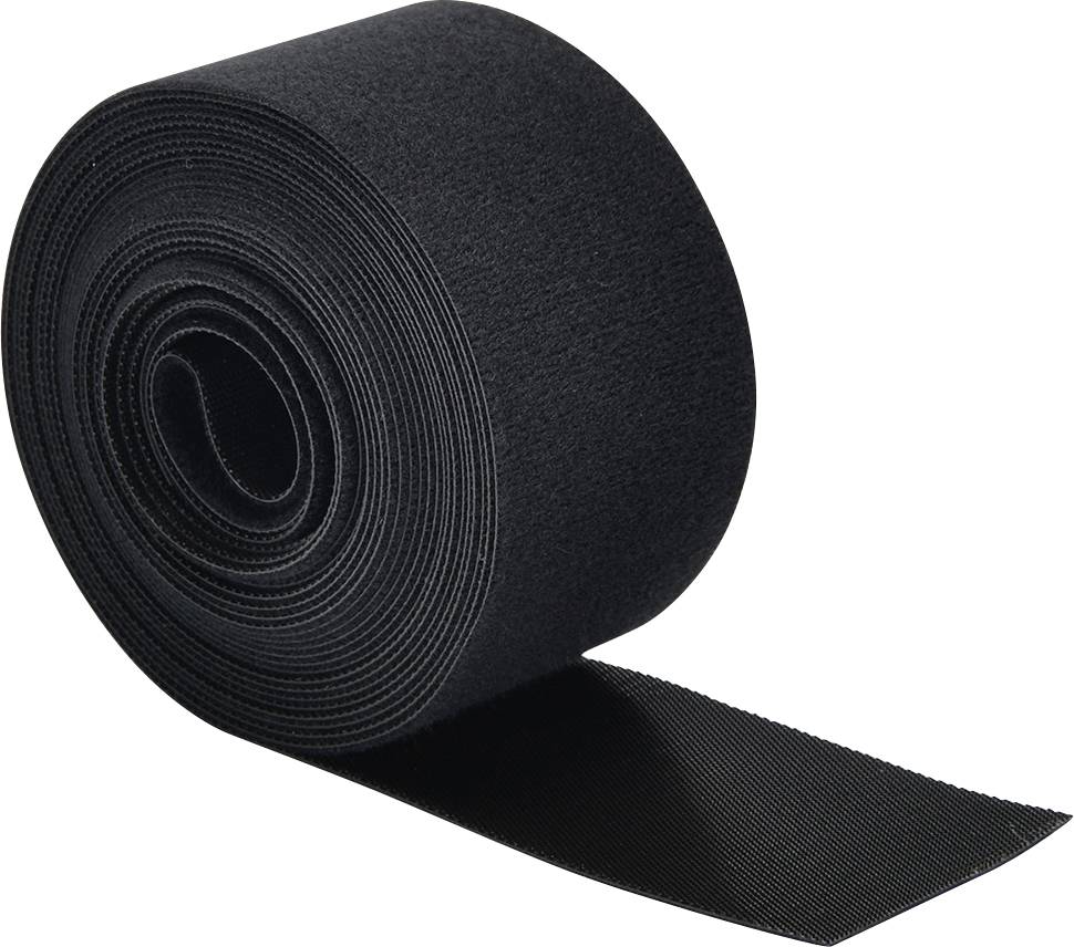 A roll of black elastic bandaging tape, unrolled slightly, used for supportive or therapeutic purposes in sports and medical applications.