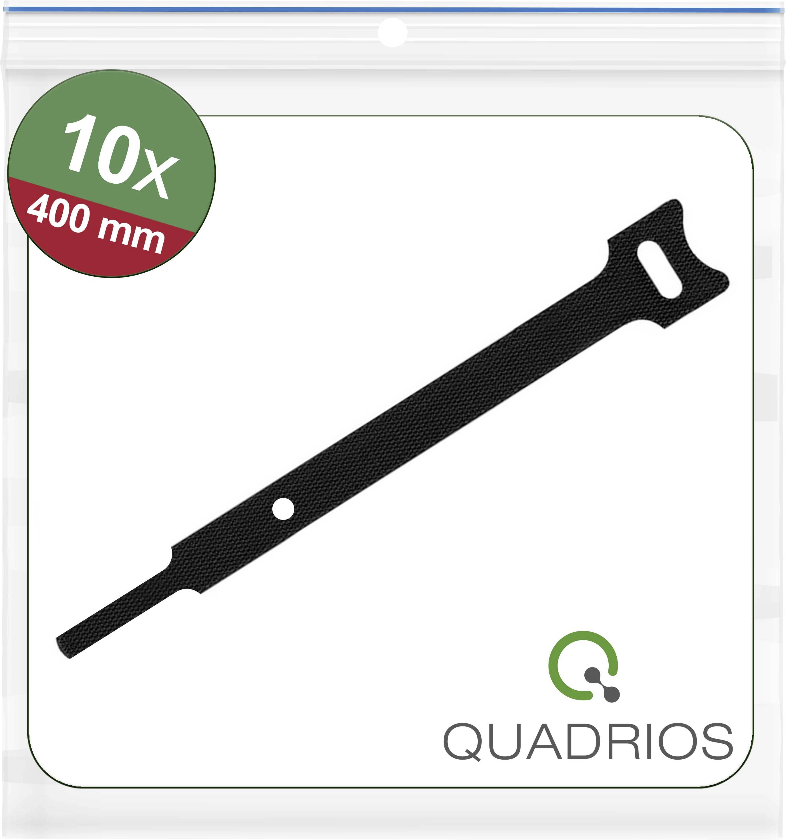 'Quadrios' branded black cable tie, 400 mm in length. Pack of 10.