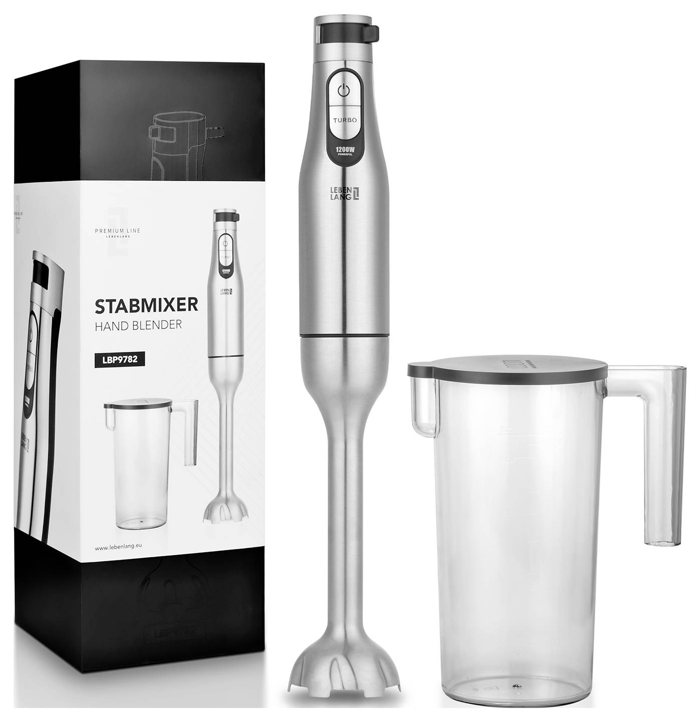Lebenlang LBL4589 Hand-held blender 1000 W Turbo function, hinged, BPA-free Stainless steel