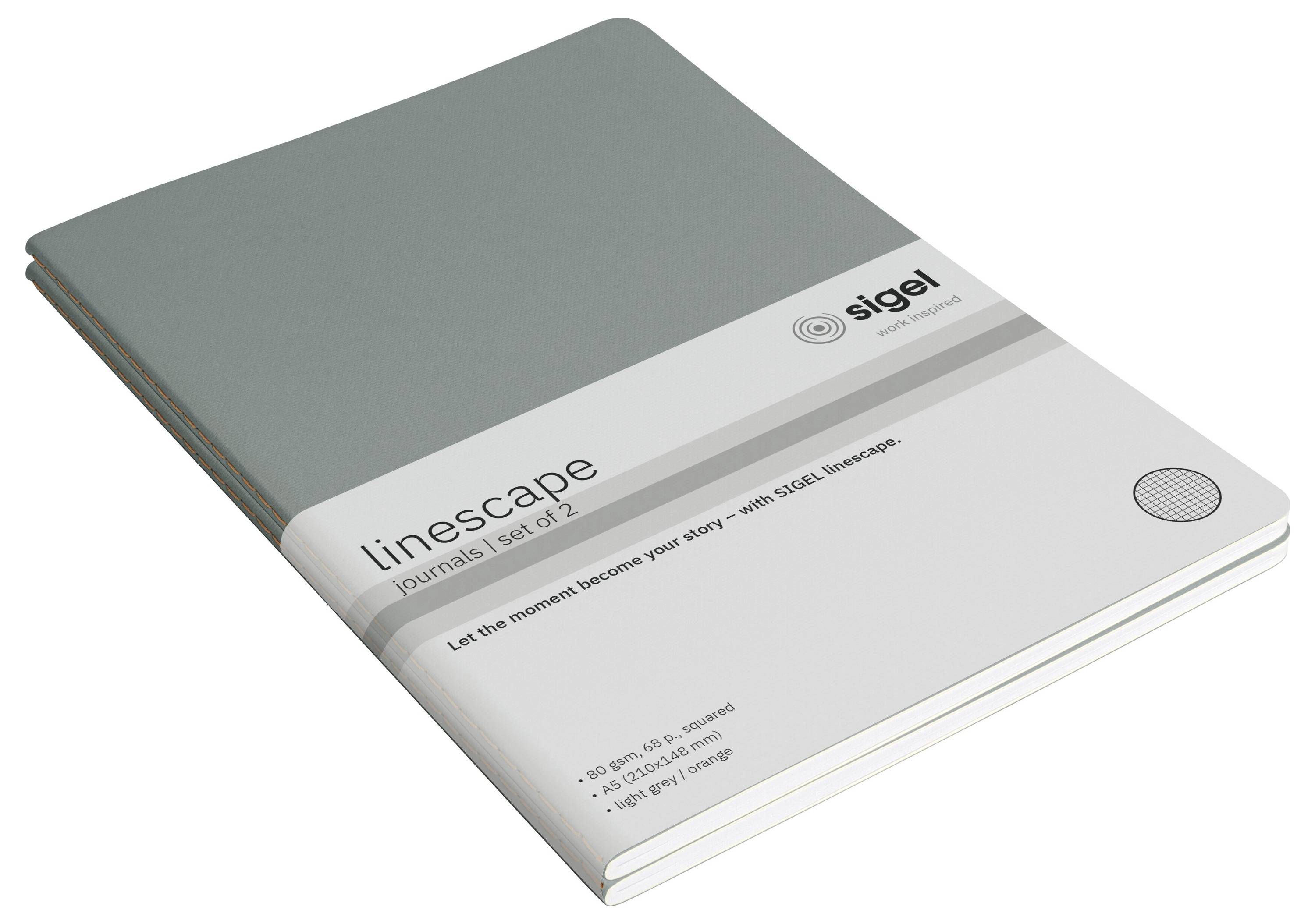 Sigel LS300 Notebook Linescape Softcover 2 pc(s) A5 Squared Light grey, Neon orange No. of sheets: 34