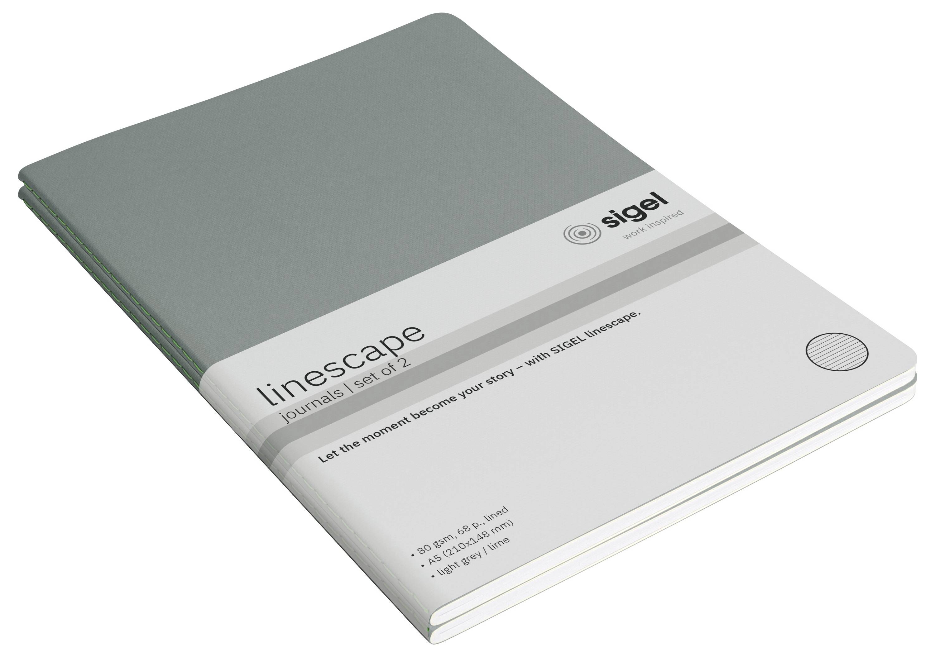 Sigel LS301 Notebook Linescape Softcover 2 pc(s) A5 Ruled Light grey, Neon green No. of sheets: 34