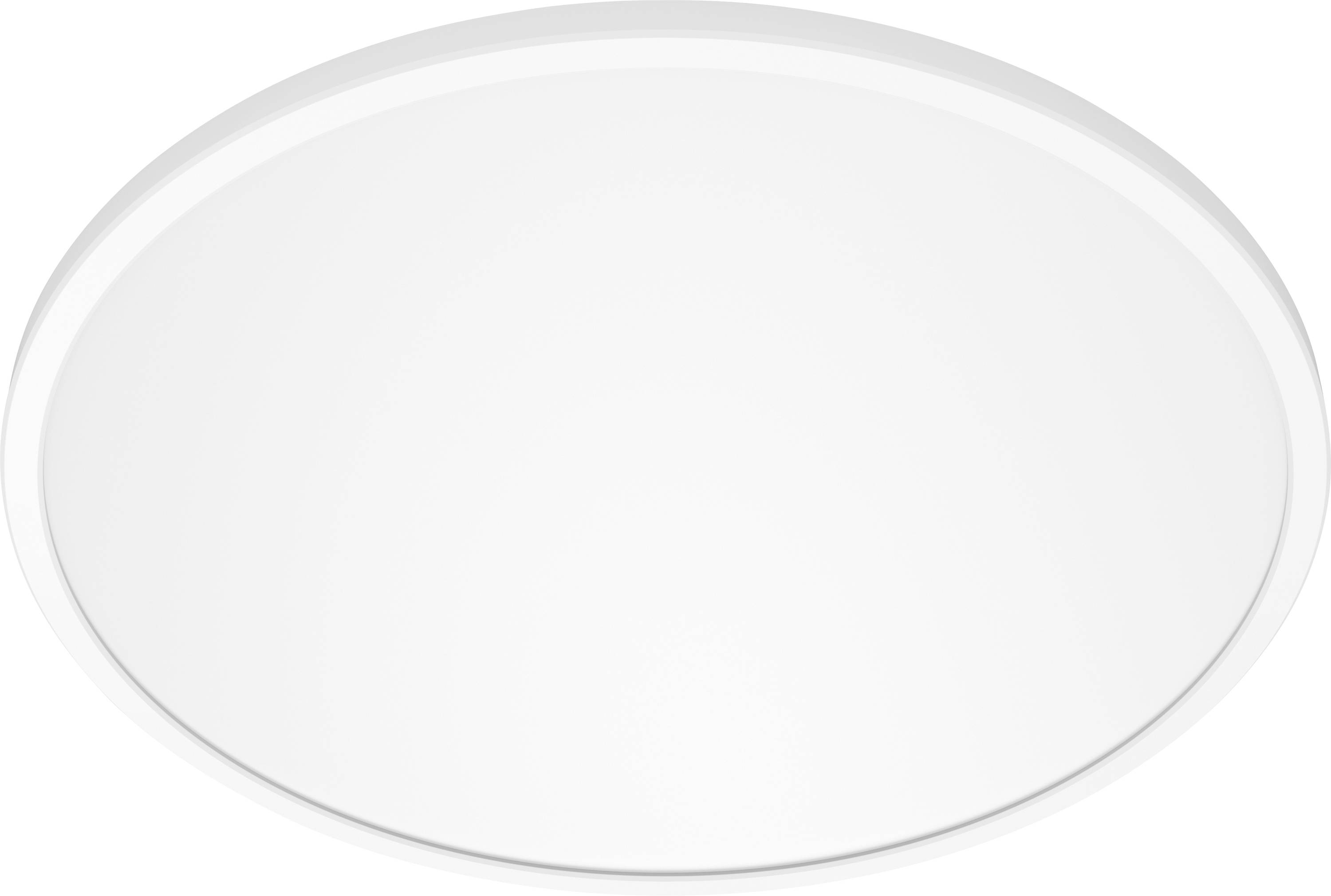 A round white ceiling light fixture with a smooth surface and minimalist design.