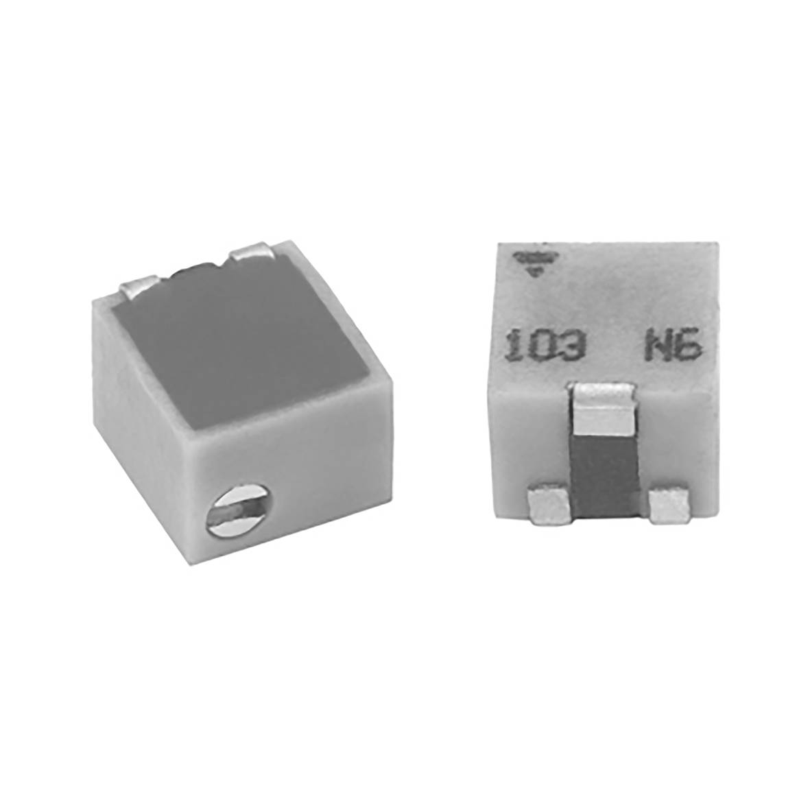 Two surface-mounted electronic components, showing one top view with '103' and another side view with metal connectors.