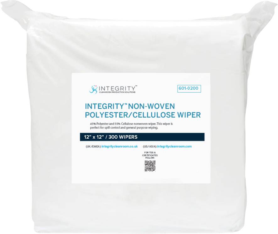 'Integrity' non-woven polyester/cellulose wiper packaging. 12