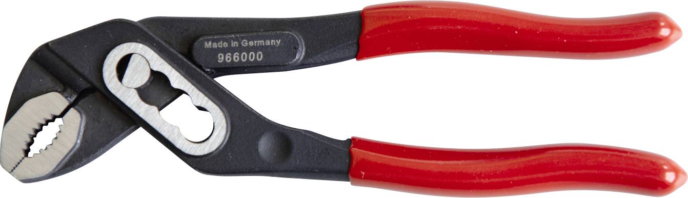 Red-handled adjustable pliers with a black jaw, marked 'Made in Germany 966000'.