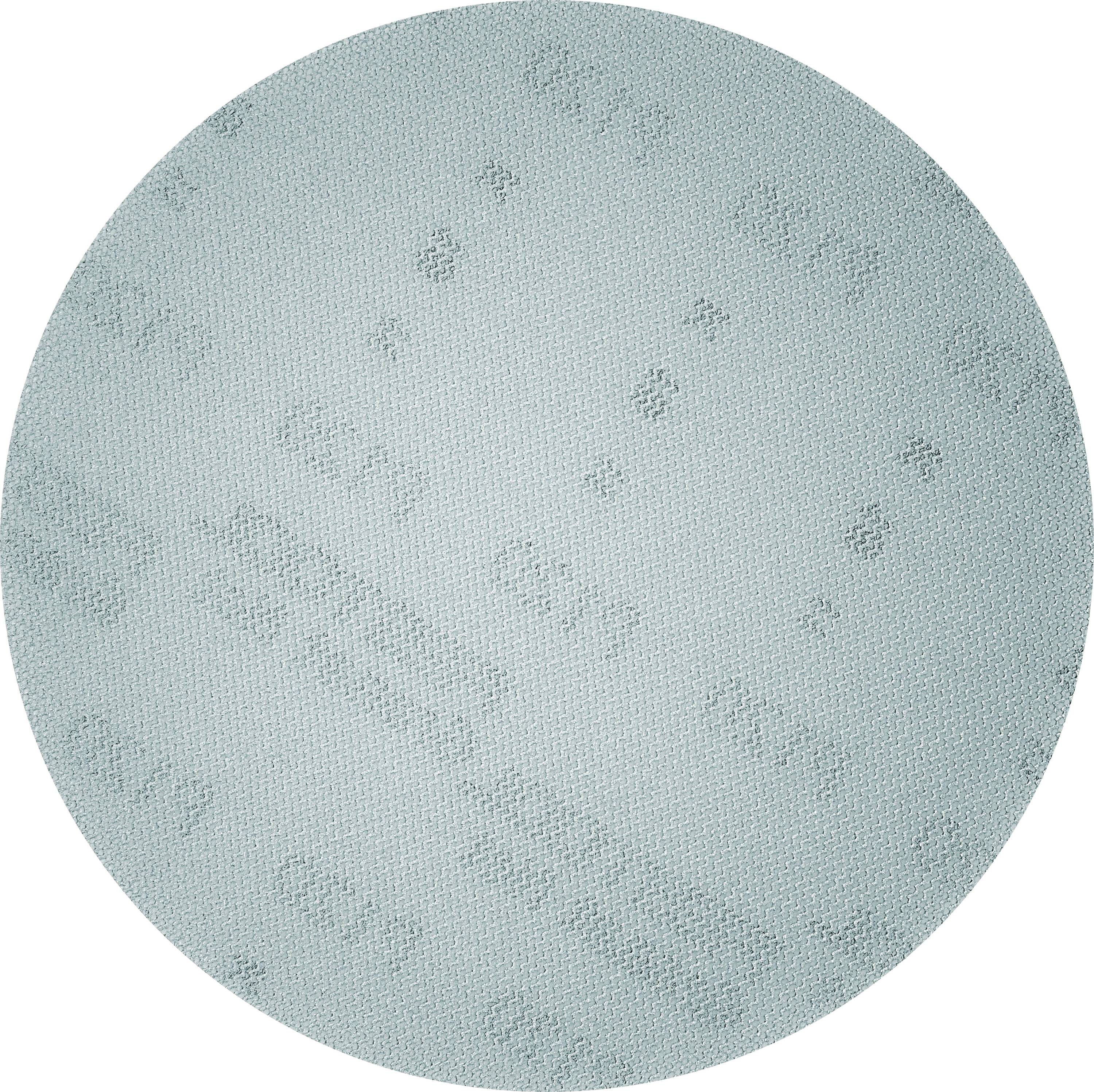 A textured blue-green disc with random alphanumeric text embossed across its surface.