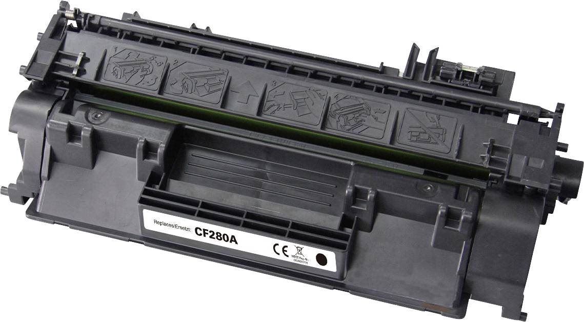 A black toner cartridge labeled 'CF280A'.