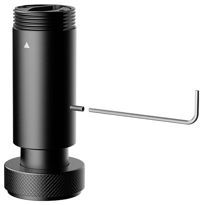 A metal cylindrical tool with a small hex key inserted into the side, likely for adjusting or securing parts, shown on a white background.