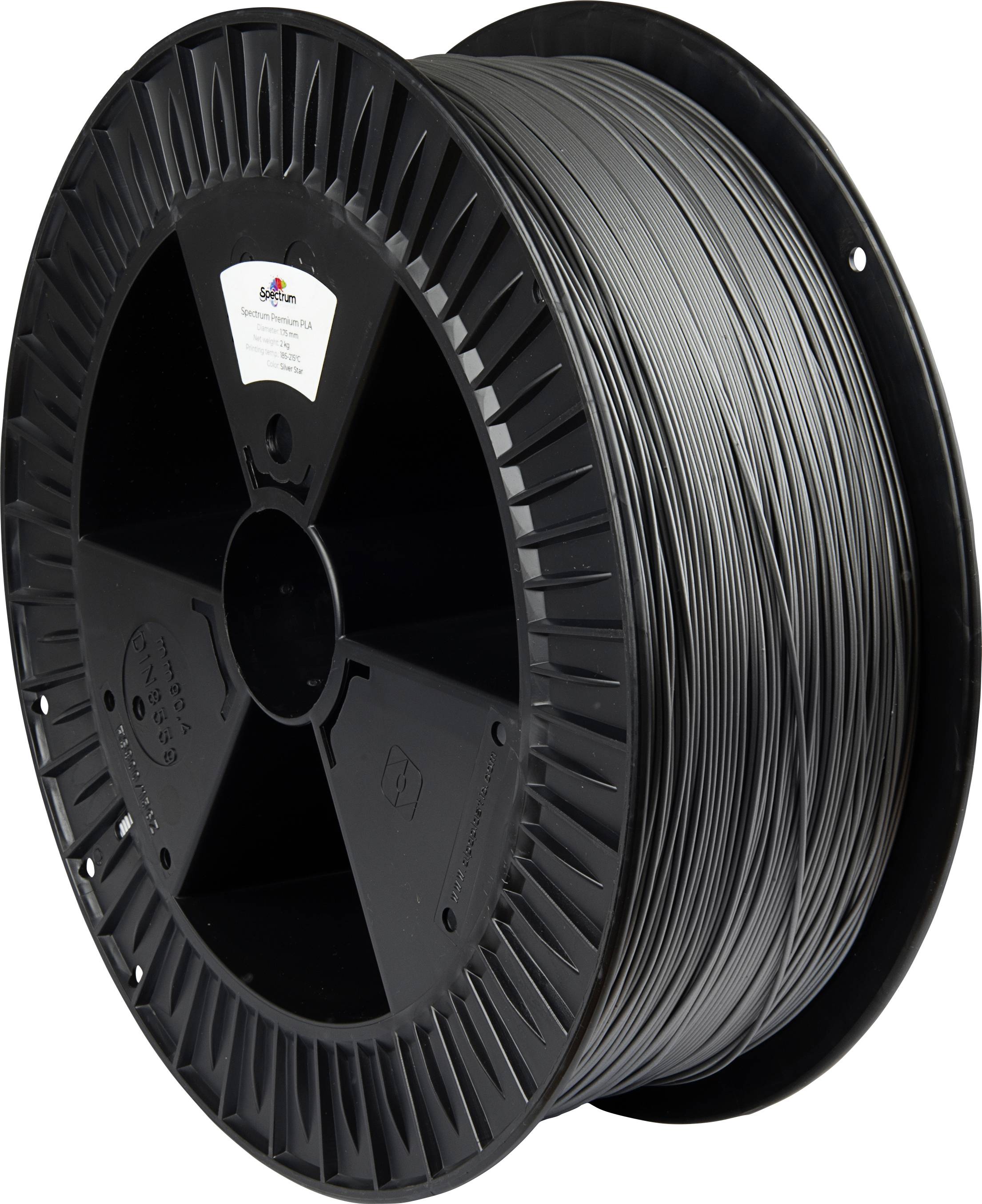A spool of black 3D printer filament, coiled neatly for use in 3D printing applications.