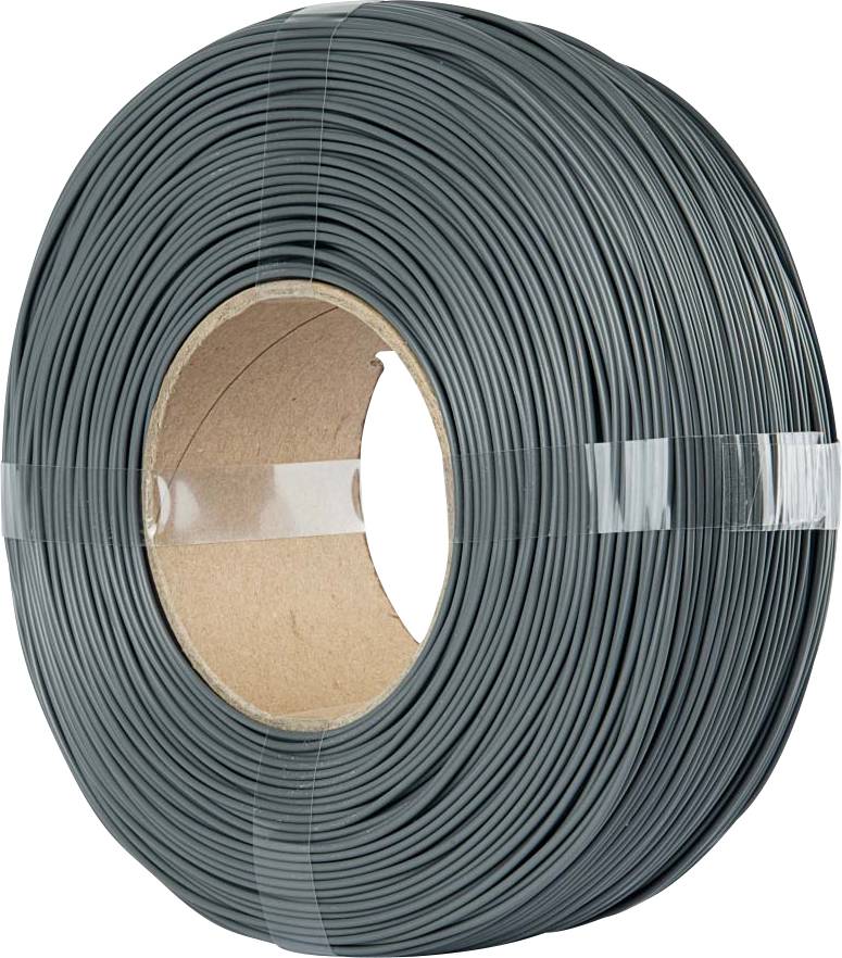 A large spool of black wire, tightly wound around a cardboard core, secured with clear tape. Suitable for electrical or DIY projects.