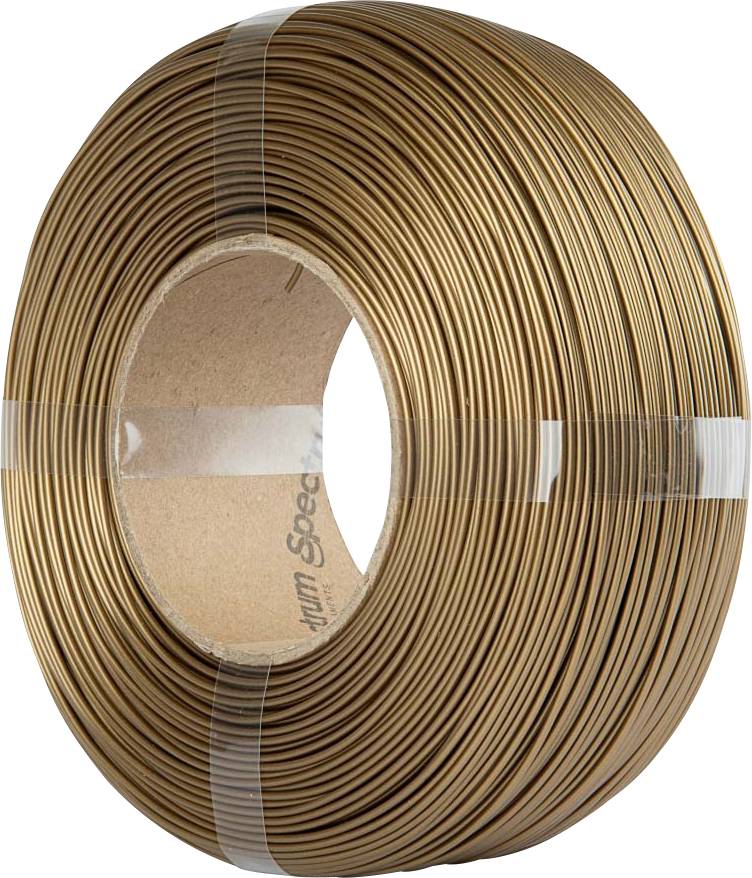 A spool of brown wire coiled neatly, encircled by transparent tape, with cardboard core partially visible.
