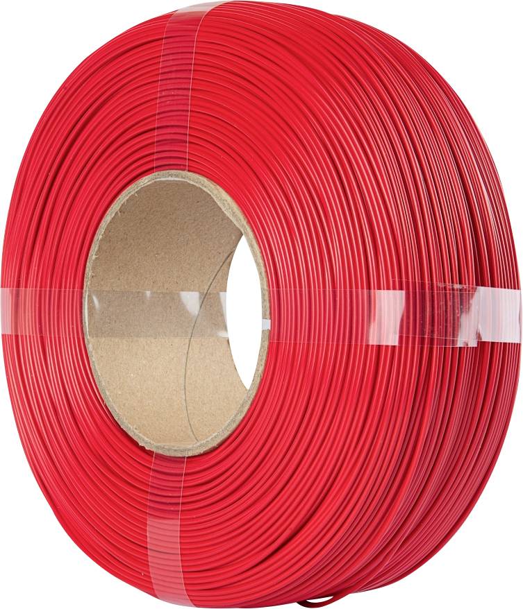 A spool of bright red wire, coiled neatly, wrapped in clear plastic with a cardboard center.