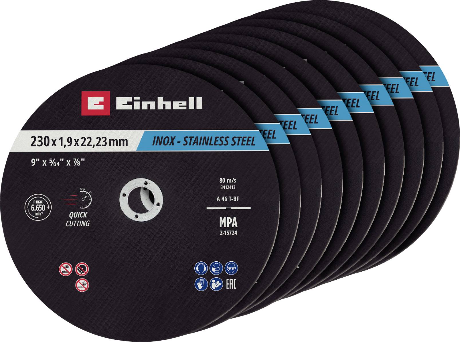 Einhell INOX - Stainless Steel Quick Cutting Discs, 230mm, 10-pack.