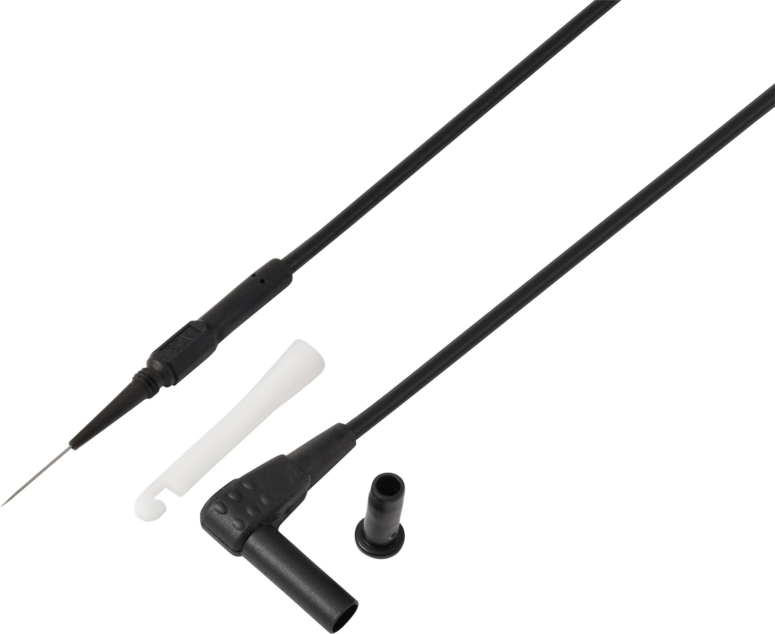 A black pressure probe with two cables and a protective cap for accurate measurement applications.