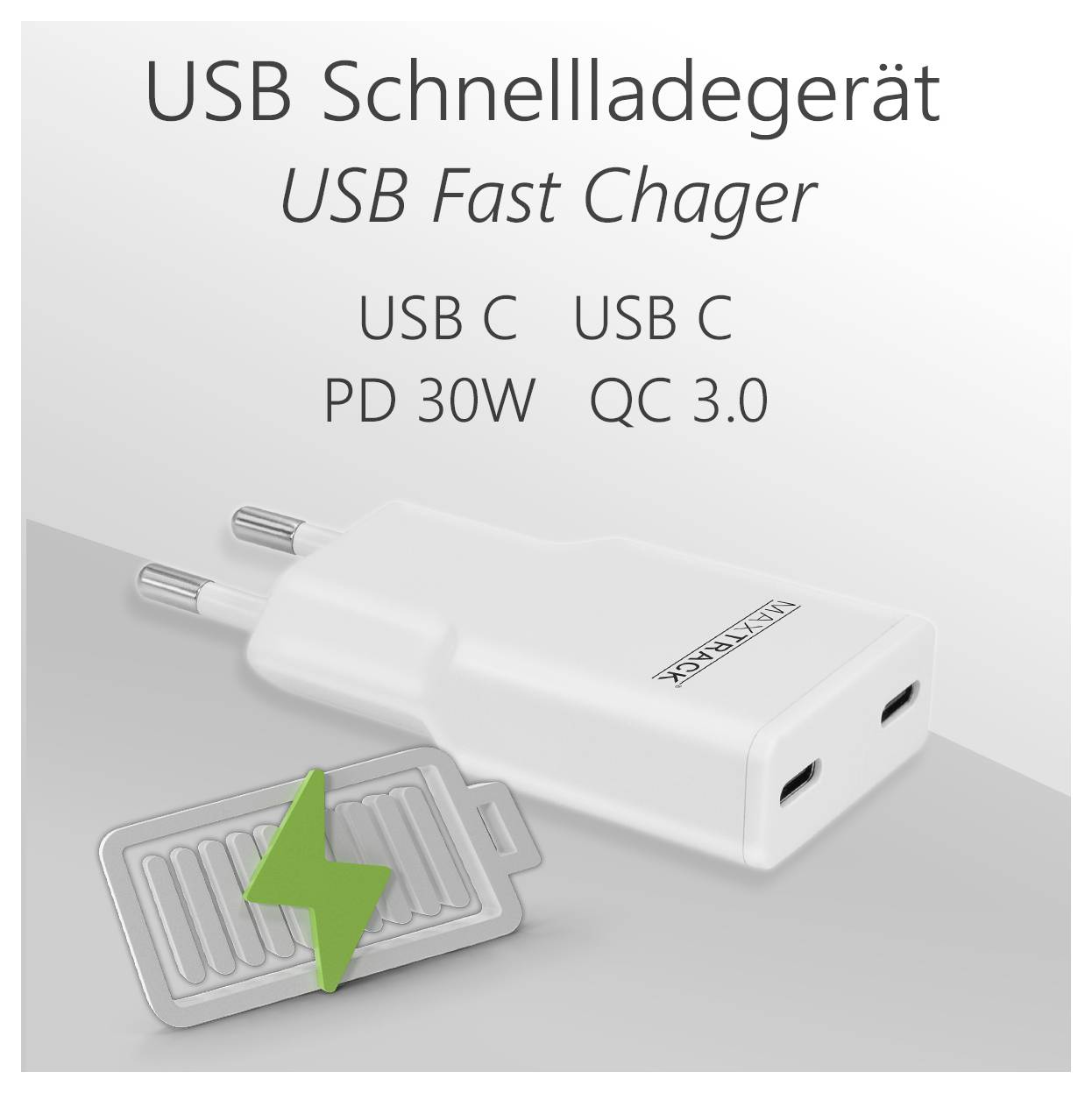 Maxtrack Charger 30 W 2x USB-C® Power Delivery 3.0, Fast Charge
