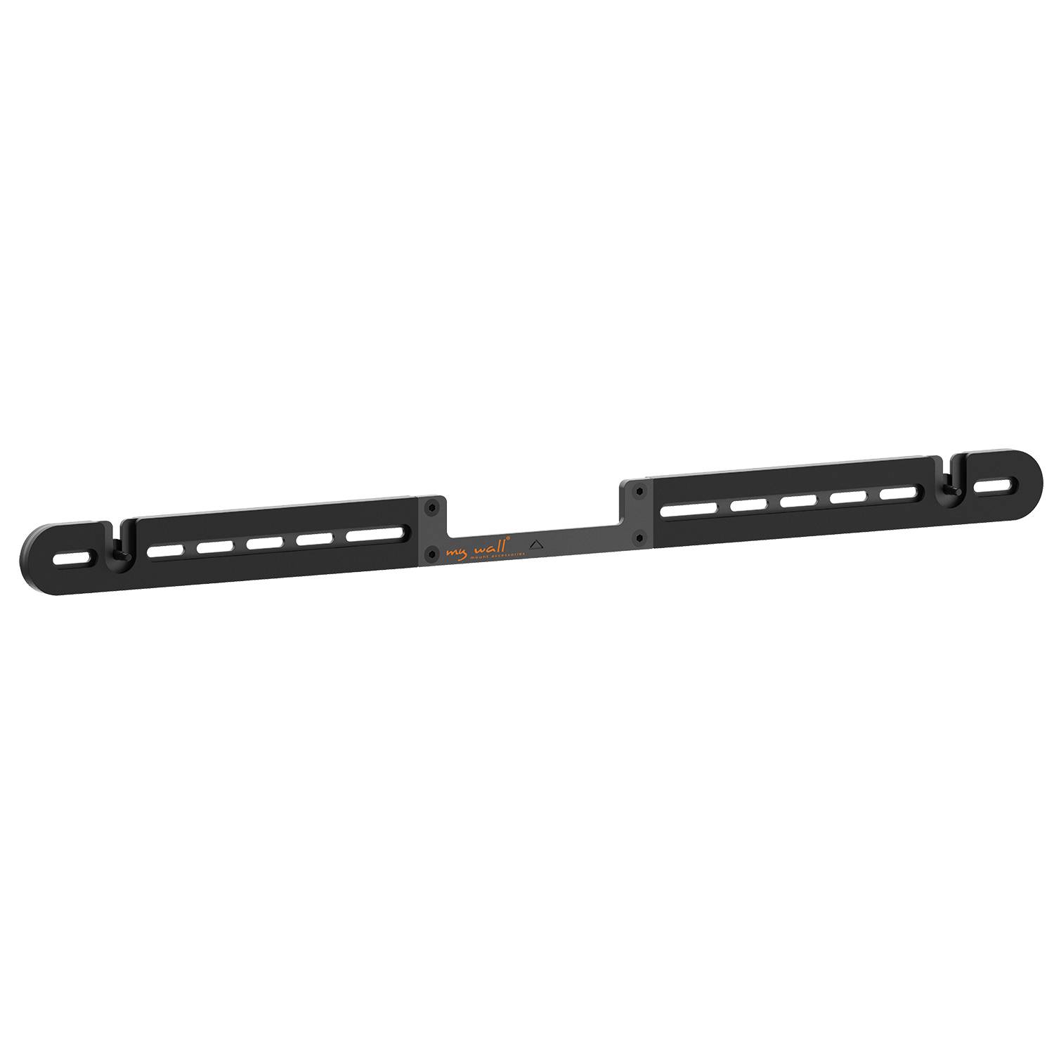 A straight black metal bracket with adjustable slots and two hook-shaped ends, likely for mounting or structural support purposes.