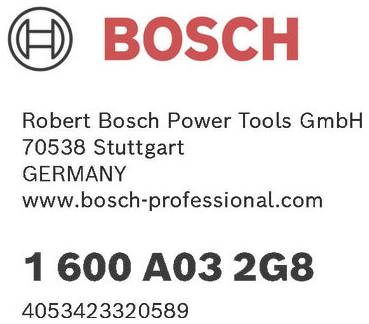 Robert Bosch Power Tools GmbH, Stuttgart, Germany. www.bosch-professional.com. Code: 1 600 A03 2G8, 4053423320589.
