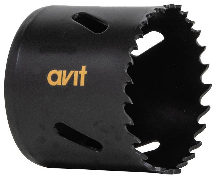 A black hole saw with sharp, jagged teeth and 'avit' printed in orange on the side.
