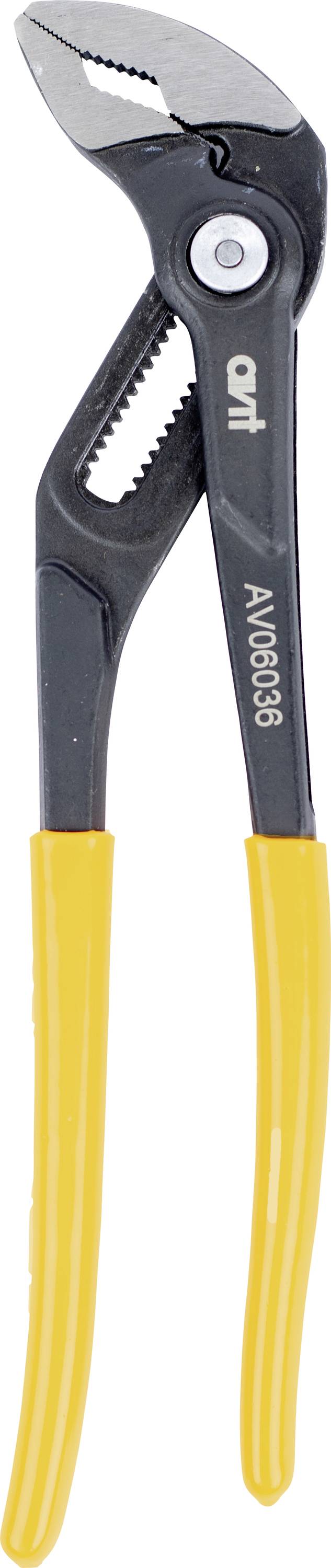 Adjustable pliers with yellow handles, featuring a serrated jaw and a silver pivot point for gripping or turning objects of various sizes.