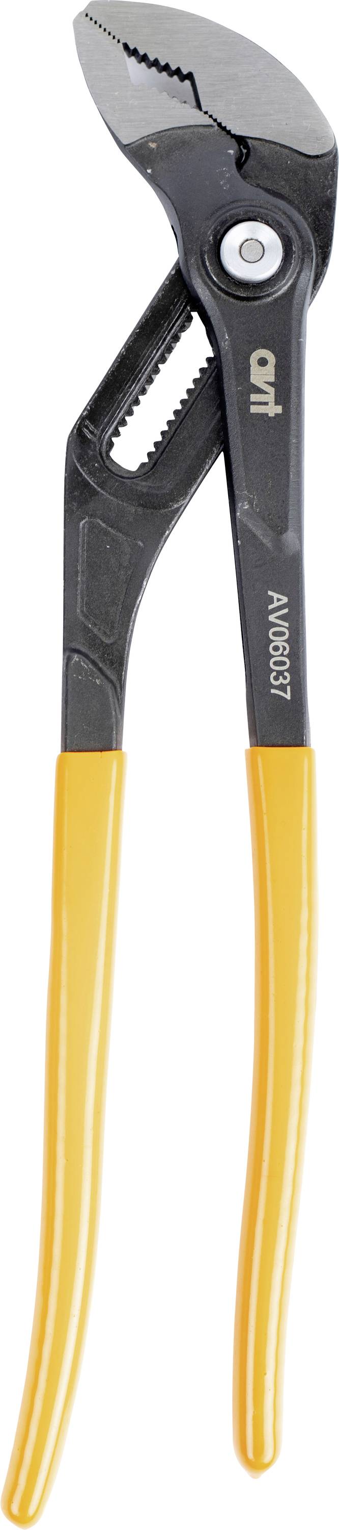 A pair of tongue-and-groove pliers with black jaws and orange handles, used for gripping and turning objects.