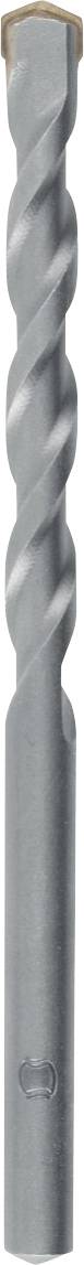 A close-up image of a gray drill bit with a spiral groove pattern, designed for masonry or concrete drilling, showing the cutting end.