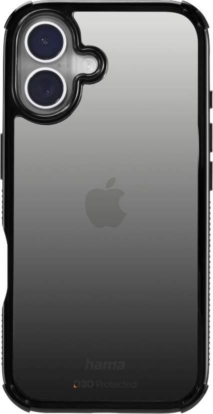 A smartphone in a transparent case, showing dual camera lenses and an Apple logo. The case has a '360 Protected' label at the bottom.