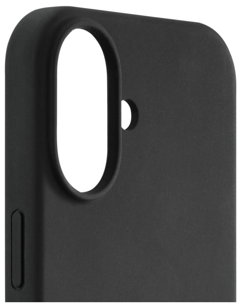 Black smartphone case with a camera cutout, side button grooves, and a minimalist design, viewed from the top.