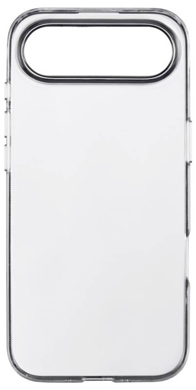 Clear, minimalistic phone case with a wide camera cutout at the top, designed to fit and protect a smartphone while showcasing its original design.