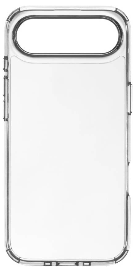 A transparent phone case with clear edges and a large cutout at the top, likely for a camera module, suitable for a modern smartphone model.