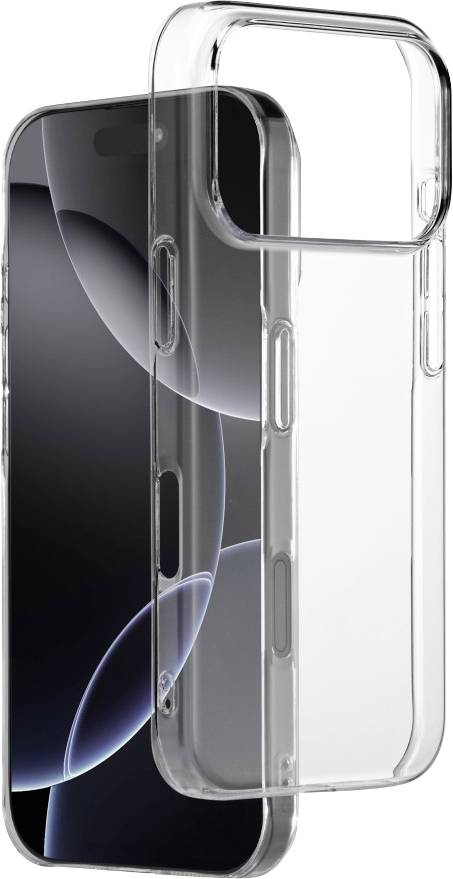 A transparent phone case is shown covering a smartphone with a dark screen, highlighting the case's protective design and fit.