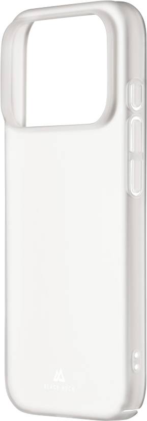 A transparent white phone case with a protective cover, featuring a logo at the bottom and button cutouts on the side.
