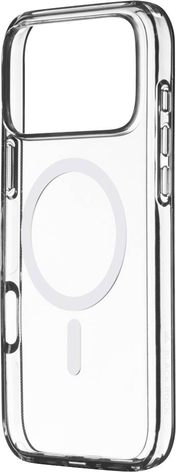 Clear phone case with a circular MagSafe ring on the back, designed for compatibility with wireless charging.