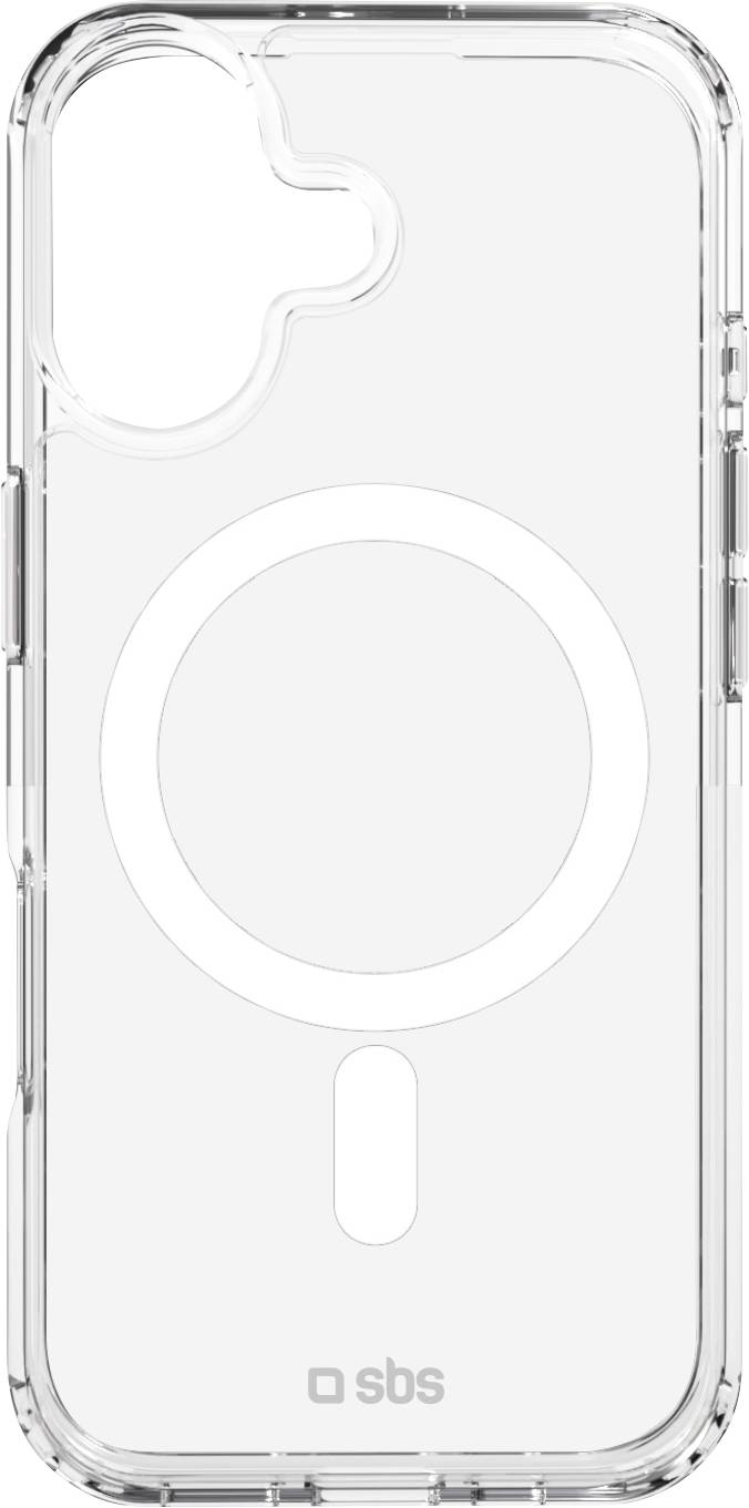 Clear phone case with circular magnetic design, fits smartphone with dual rear cameras.