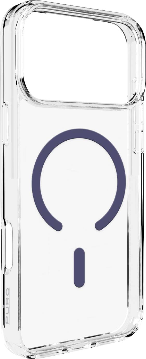 Clear phone case with a large dark circle design on the back, possibly indicating compatibility with wireless charging features.