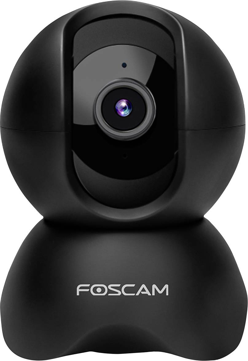 Black Foscam security camera with lens in center, designed for monitoring.
