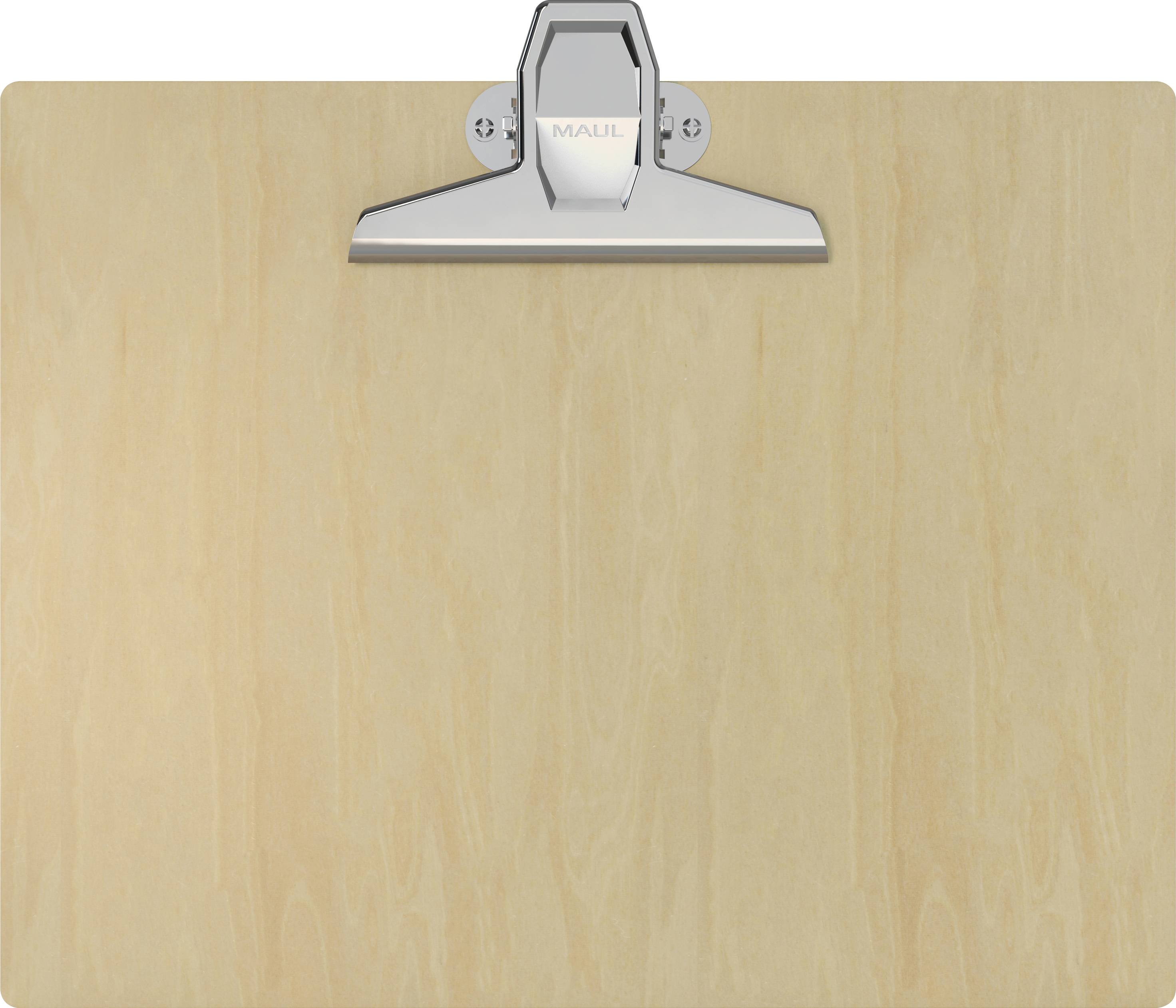 A wooden clipboard with a metal clip at the top, designed for holding papers securely in place.