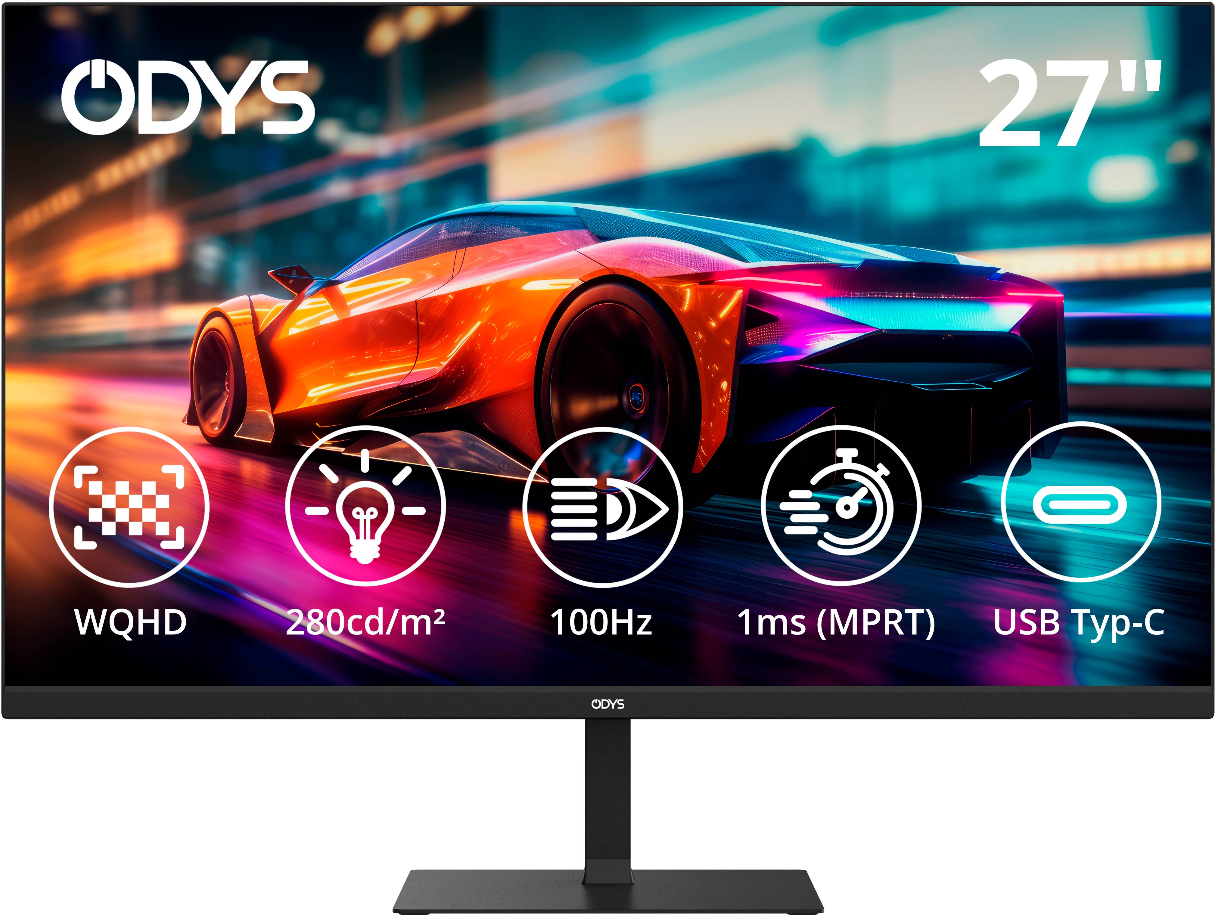 ODYS i27-Q-100 LED EEC E (A - G) 68.6 cm (27 inch) 2560 x 1440 p 16:9 1 ms HDMI® 2.1, DisplayPort, USB C®, Headphone jack