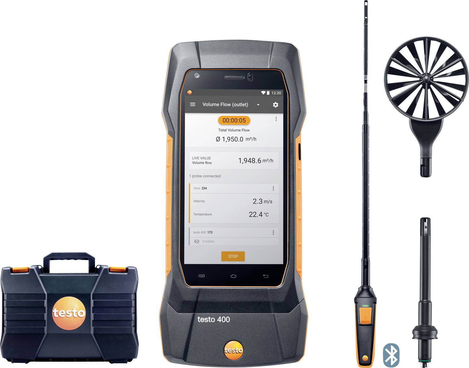 Testo 400 - Strömungs-Set mit Hitzdrahtsonde Environmental testing set Pressure, Temperature -40, 0 - 150, 200 °C, hPa