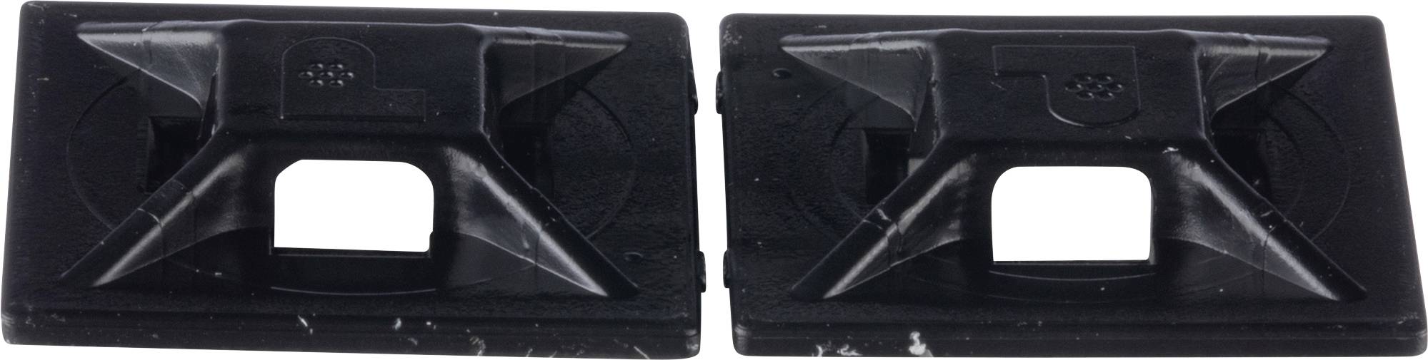 Two black rectangular plastic pieces with square cutouts centered, possibly designed for mounting or fastening purposes.