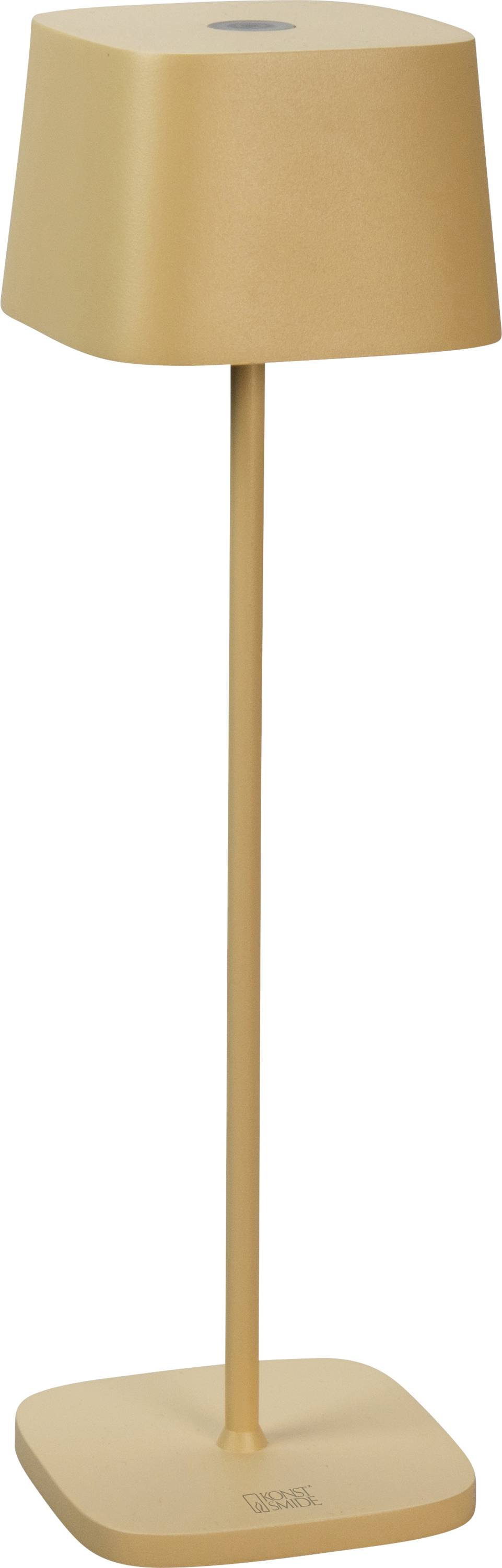 A modern, gold-colored floor lamp with a square base and shade, featuring a slim, straight pole, suitable for contemporary interiors.