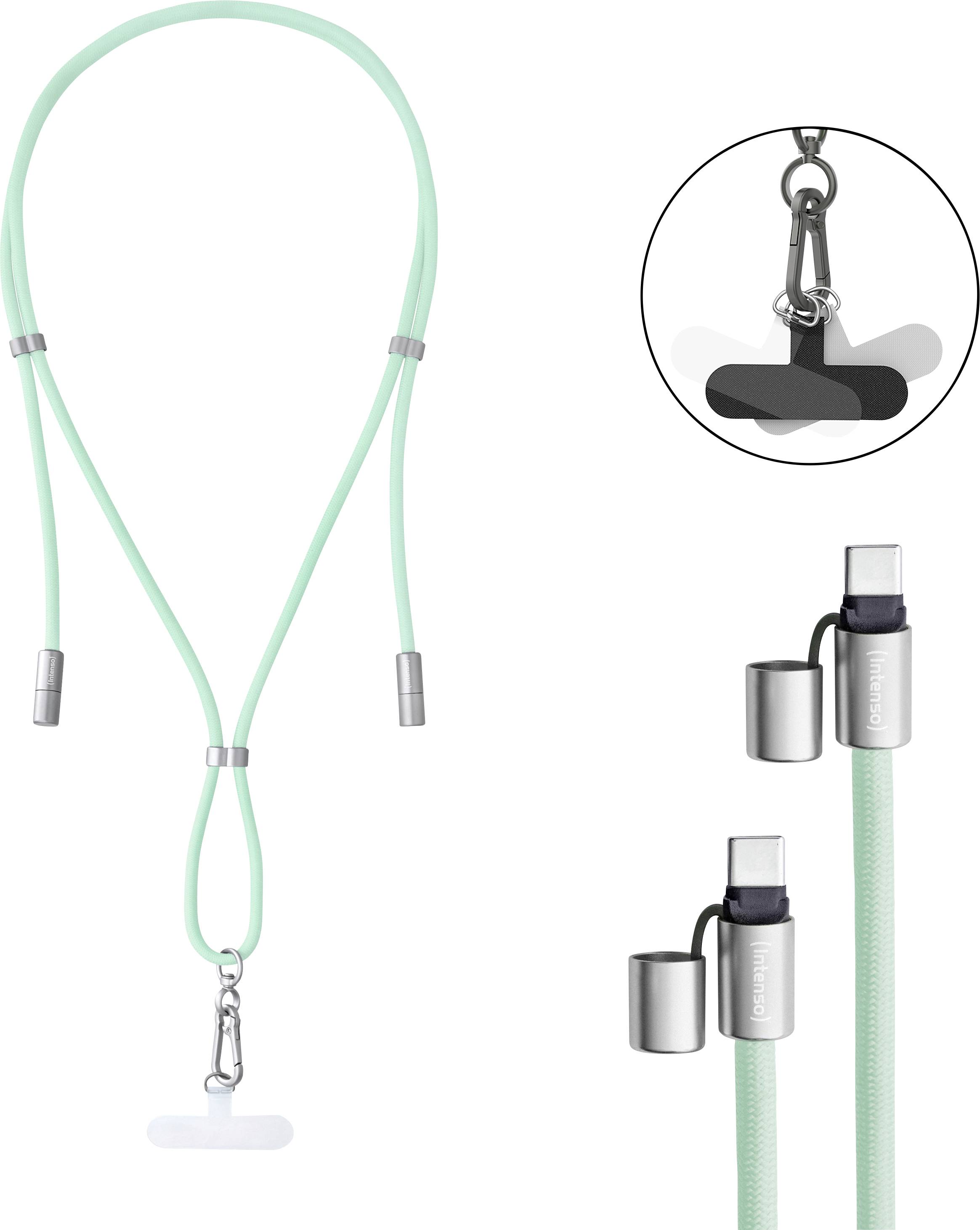 A mint green breakaway lanyard with metal clasp and safety attachments, suitable for holding IDs or badges.