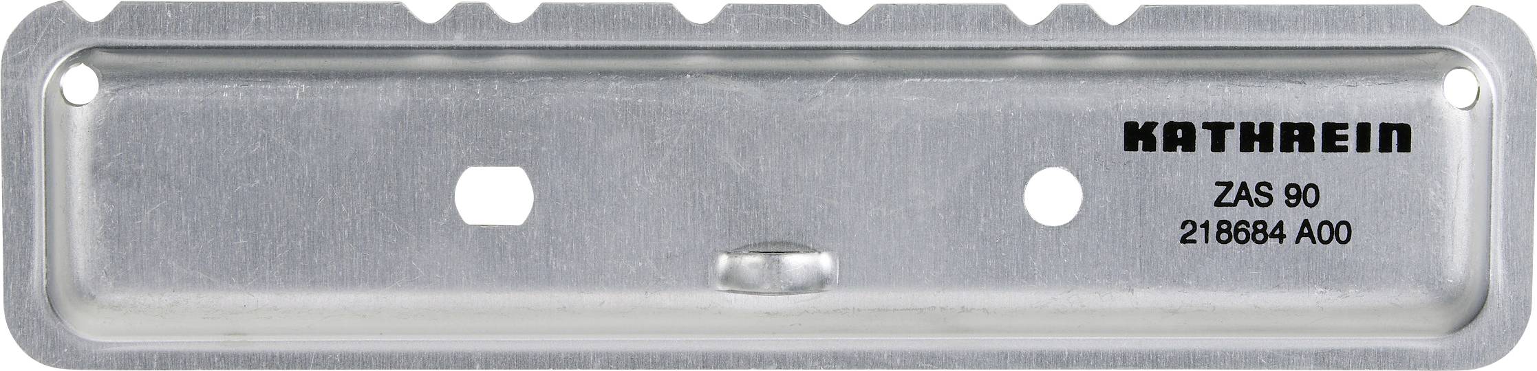 A metal mounting bracket labeled 'KATHREIN ZAS 90 218684 A00', featuring multiple holes for installation purposes.