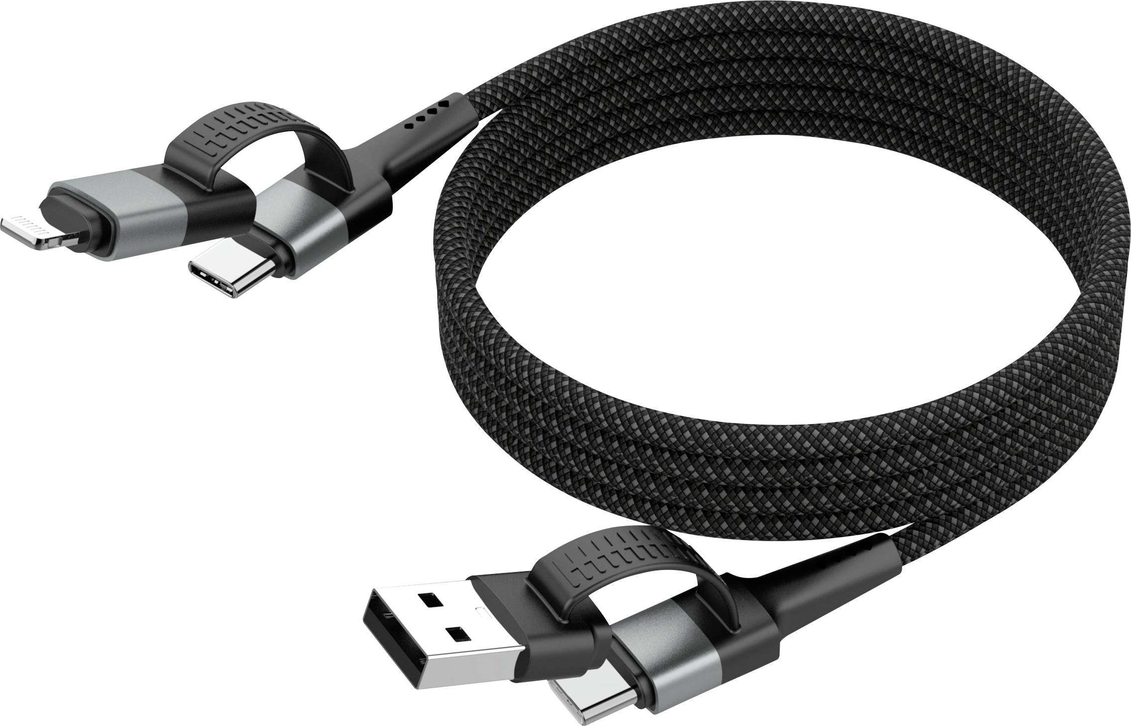 Ansmann USB cable USB-A plug, USB-C® plug, Apple Lightning plug 120 cm Black Fabric coating 1700-0188
