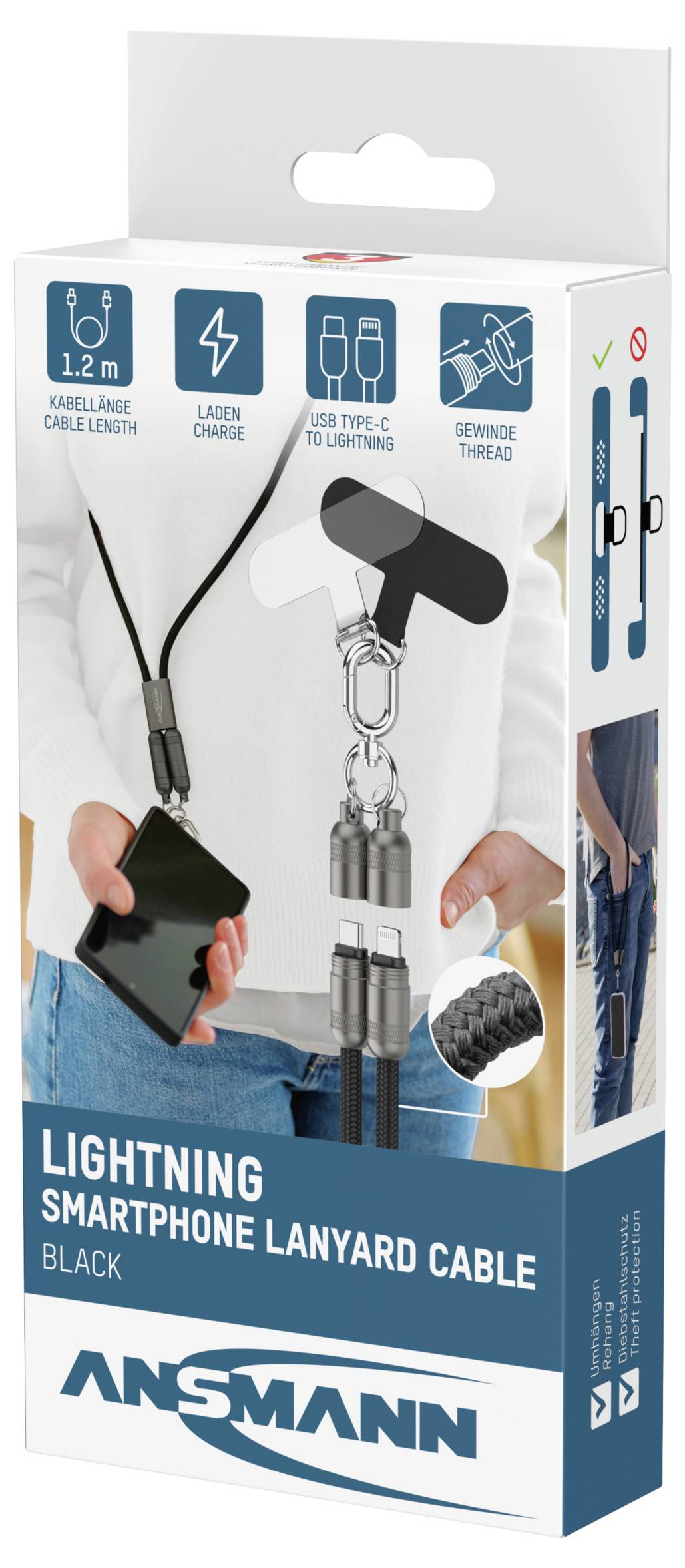 Ansmann USB charging cable USB-C® plug, Apple Lightning plug 1.2 m Black 1700-0192