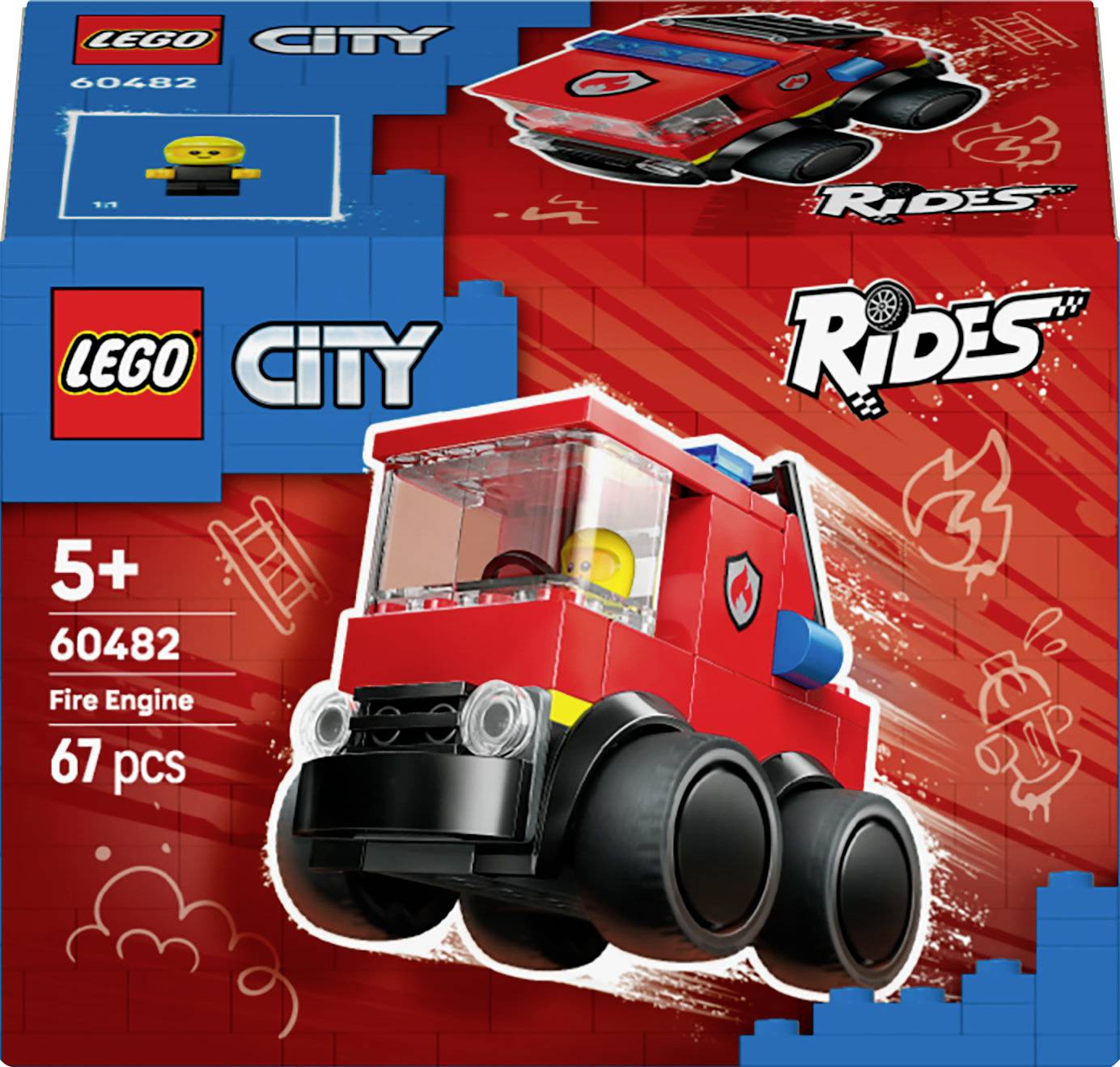 Lego City Fire Engine set 60482 for ages 5+, containing 67 pieces.