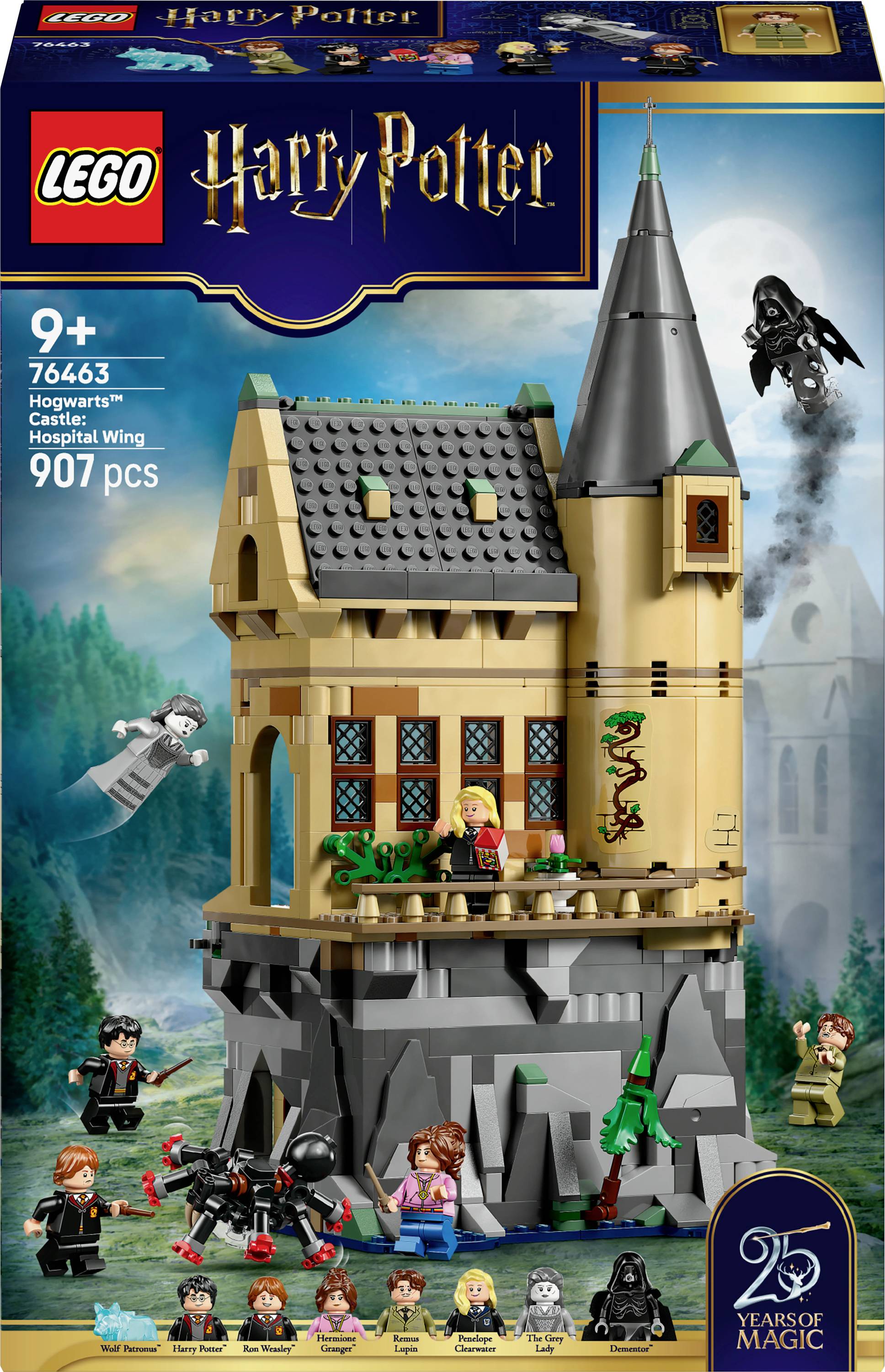 LEGO Harry Potter set 'Hogwarts Castle: Hospital Wing' box featuring castle build, eight mini-figures, and a magical setting. For ages 9+.