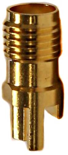 A close-up of a brass F-Type coaxial cable connector, showing its hexagonal nut and threaded design.