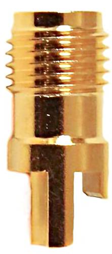 A close-up image of a gold-colored metal adapter with threaded sections, possibly used for connecting hoses or pipes.