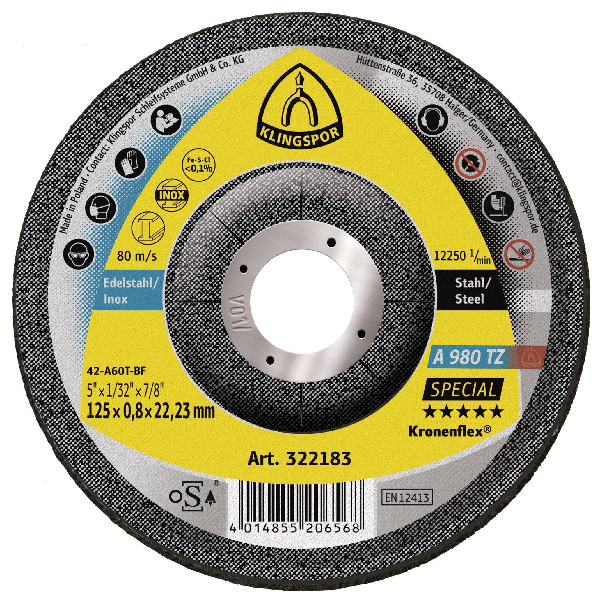 Klingspor A 980 TZ Special 322183 Cutting disc (off-set) 125 mm 25 pc(s) Stainless steel, Steel, Non-ferrous metal