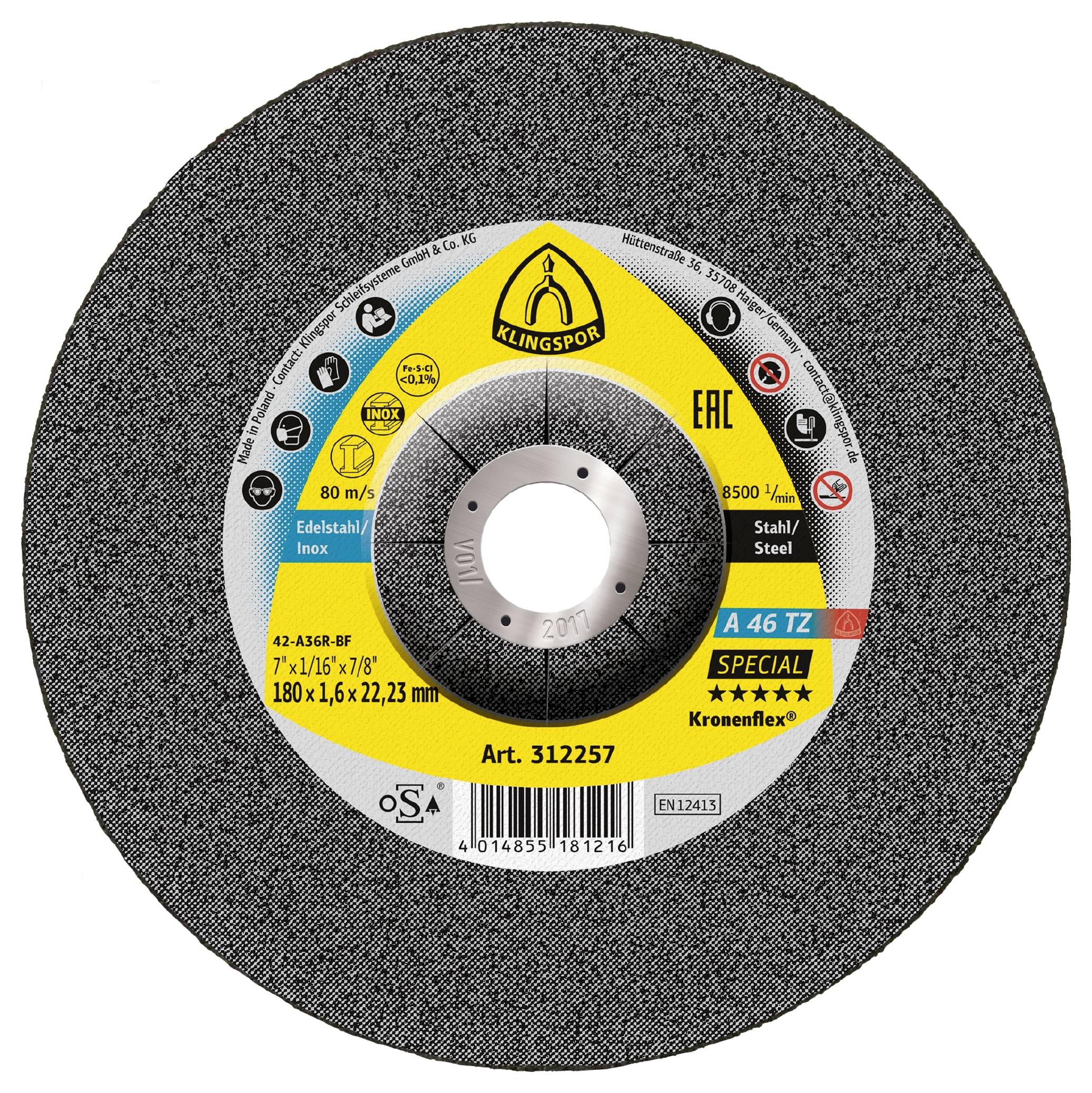 Klingspor A 46 TZ Special 312257 Cutting disc (off-set) 180 mm 25 pc(s) Stainless steel, Steel